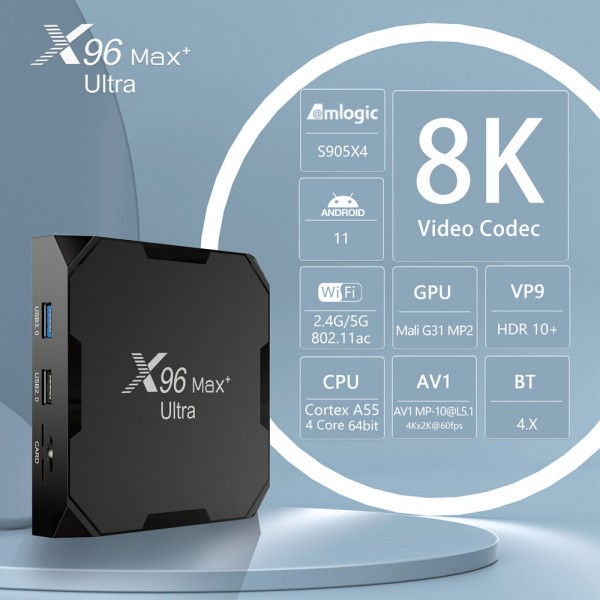 X96 Max+ Ultra 4GB+64GB Amlogic S905X4 8K Smart TV BOX Android 11.0 Media Player, Plug Type:EU Plug