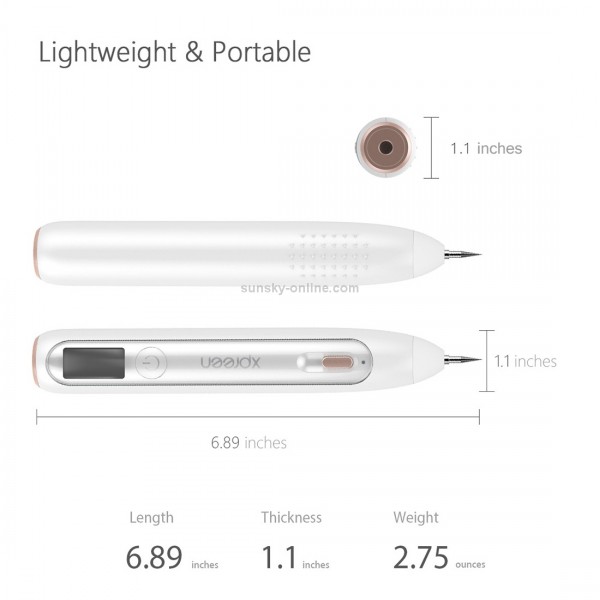 XPREEN XPRE051 Professional Wireless Rechargeable Mole Freckle Dark Spots Tattoo Wart Removal Pen Skin Tag Spot Eraser Pro Beauty Sweep Spot Pen Kit With LED Screen & Spotlight(White)