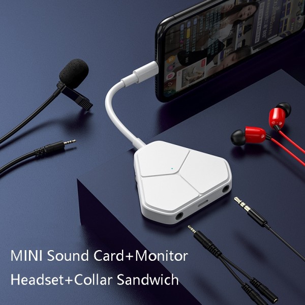 Xiaotian 5 In 1 Sound Card Adapter Microphone Phone Universal Adapter, Style: MINI Sound Card+Monitor Headset+Collar Sandwich
