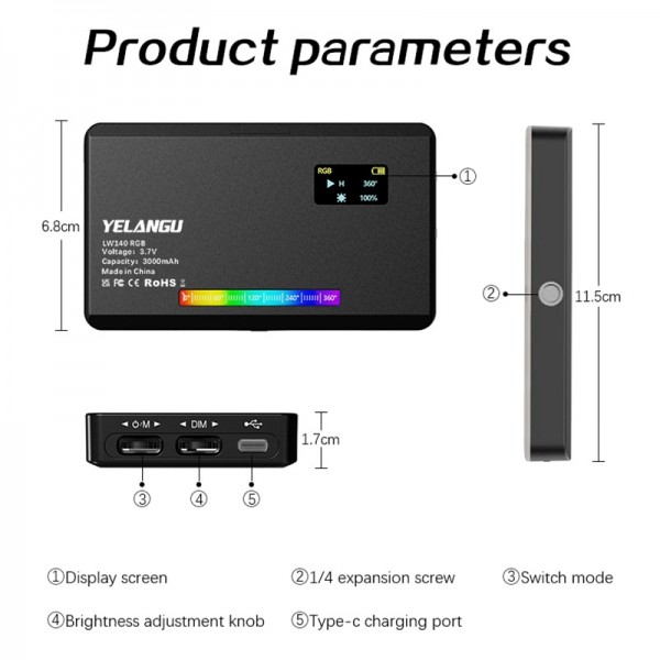 YELANGU LW140RGB 140 LEDs RGB Studio Light Video & Photo Fill Light (Black)