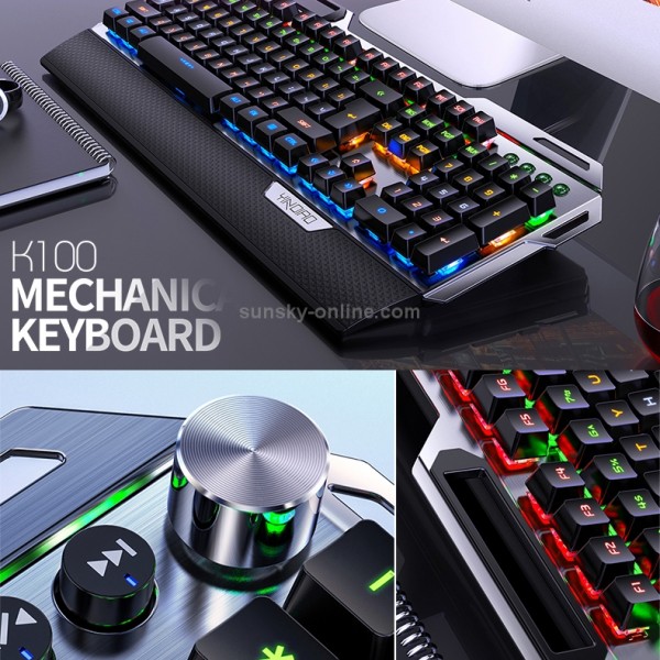 YINDIAO K100 USB Metal Mechanical Gaming Wired Keyboard, Mixed Light Blue Shaft(Black)