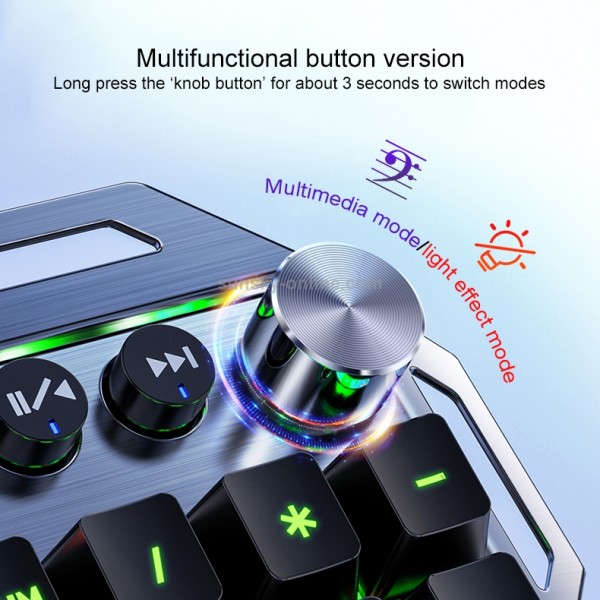 YINDIAO K100 USB Metal Mechanical Gaming Wired Keyboard, Mixed Light Blue Shaft(Black)