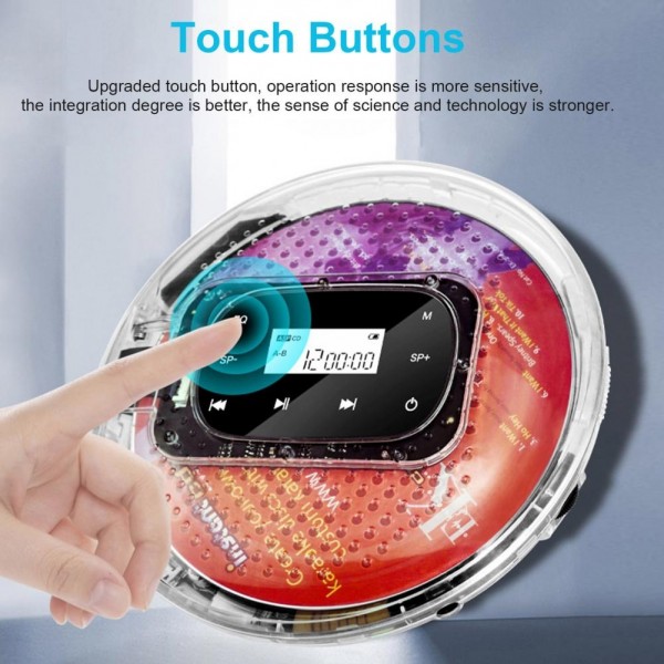 YR-Q90 Bluetooth Portable MP3 CD Player Touch Button Support Repeat MP3, CD-R, CD-RW Format(Transparent)