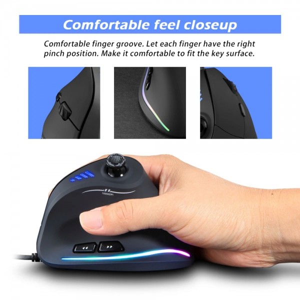 ZELOTES C18 11-Keys RGB Vertical Grip Ergonomic Joystick Programming Gaming Wired Mouse(Black)