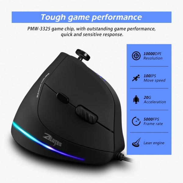 ZELOTES C18 11-Keys RGB Vertical Grip Ergonomic Joystick Programming Gaming Wired Mouse(Black)