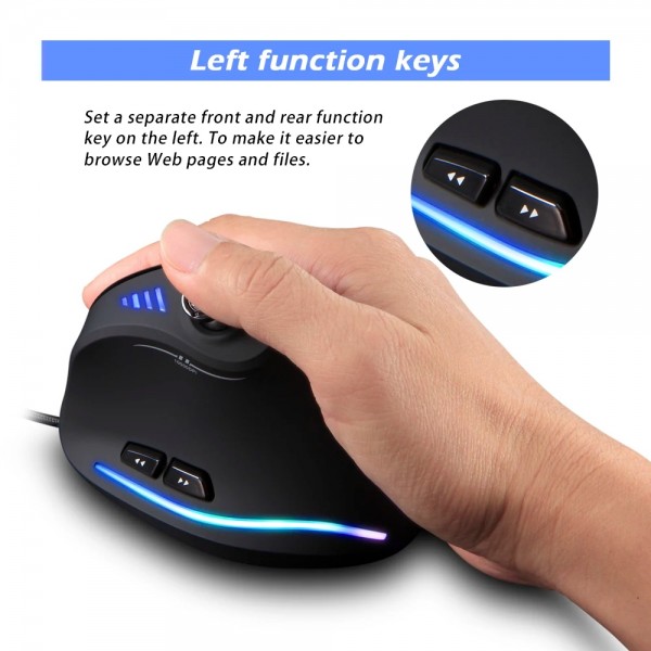 ZELOTES C18 11-Keys RGB Vertical Grip Ergonomic Joystick Programming Gaming Wired Mouse(Black)