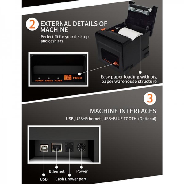 ZJ-8360-L USB Bluetooth Wireless Auto-cutter 80mm Thermal Receipt Printer(AU Plug)