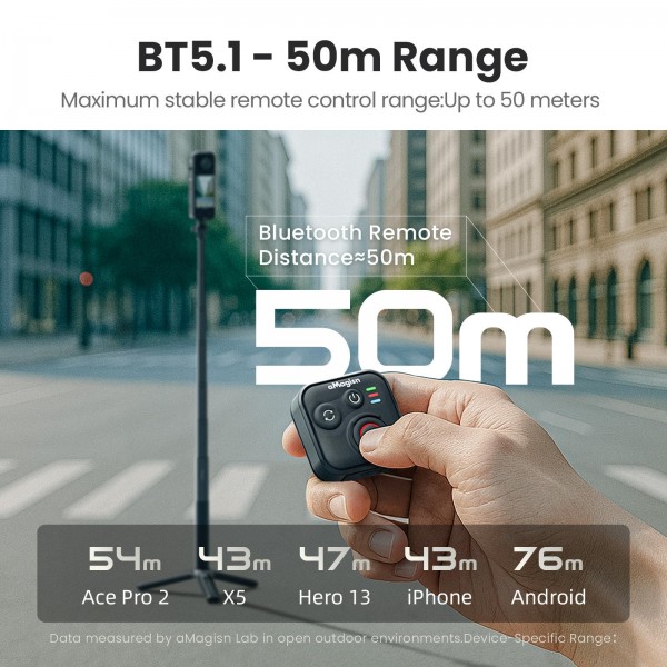 aMagisn Wireless Bluetooth Remote Control for Insta360, GoPro Hero Cameras & Smartphones - 50m Long Range