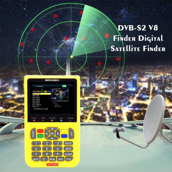iBRAVEBOX V8 Finder 3.5 inch LCD Colour Screen Digital Satellite Signal Finder Meter, Support DVB Compliant & Live FTA, Plug Type:EU Plug(Yellow)