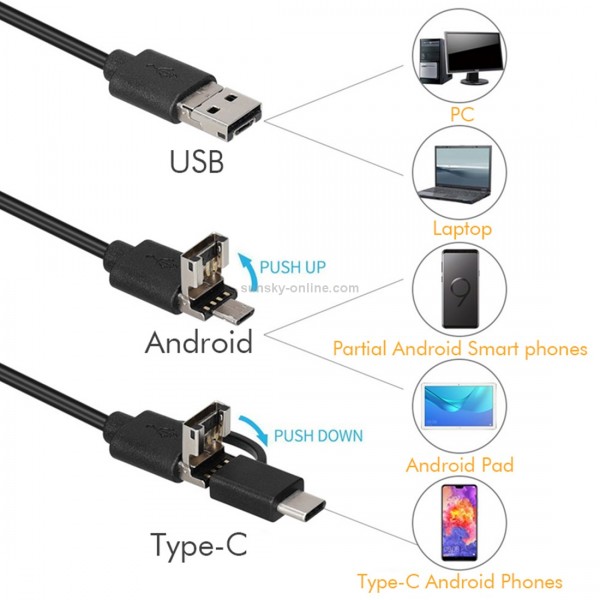 inskam107 3.9mm 3 In 1 HD Waterproof Industry Digital Endoscope Inspection Camera, Length: 1m Flexible Cable(Black)