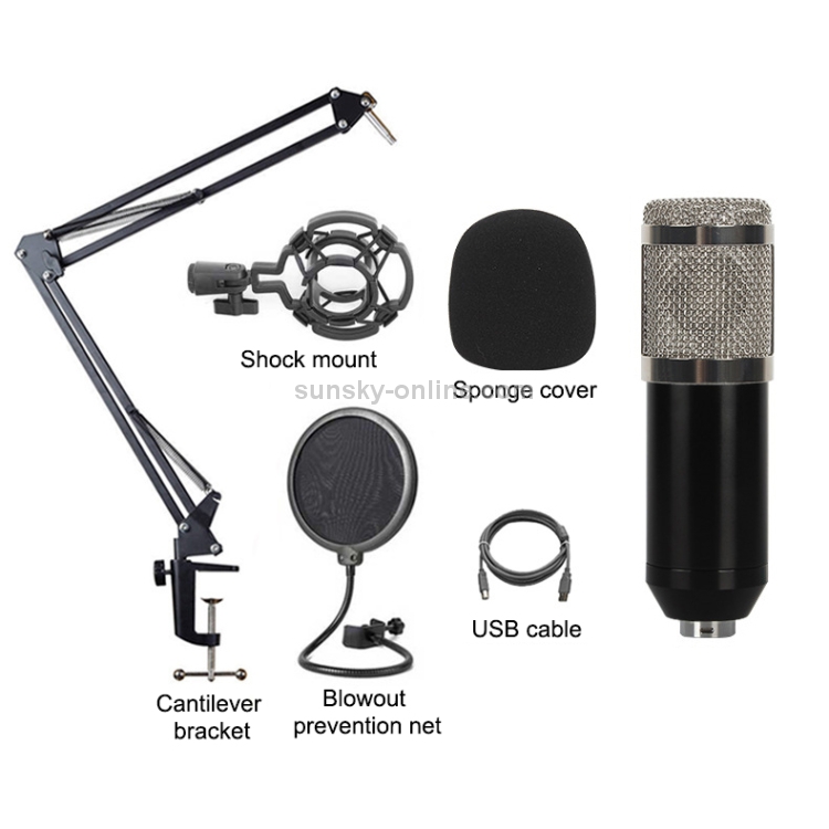 BM-828-Back-pole-Diaphragm-USB-Condenser-Microphone-Cantilever-Bracket-Set-Silver-MCP5632S