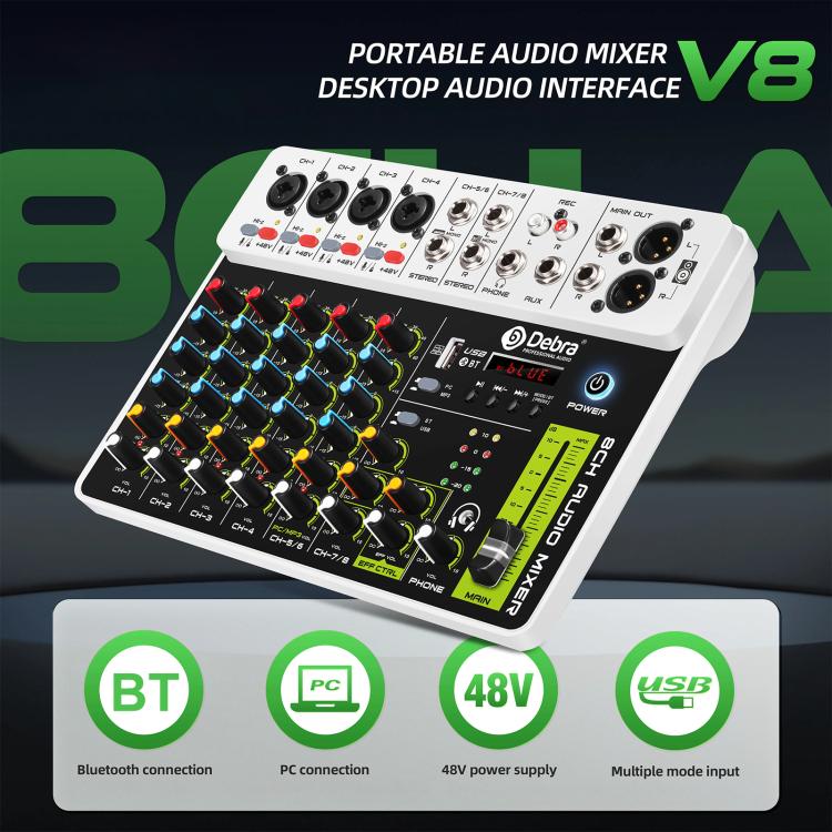 DEBRA-V8-8-Channels-Audio-Mixer-Live-Recording-ReverbUS-Plug-EDA008550401A