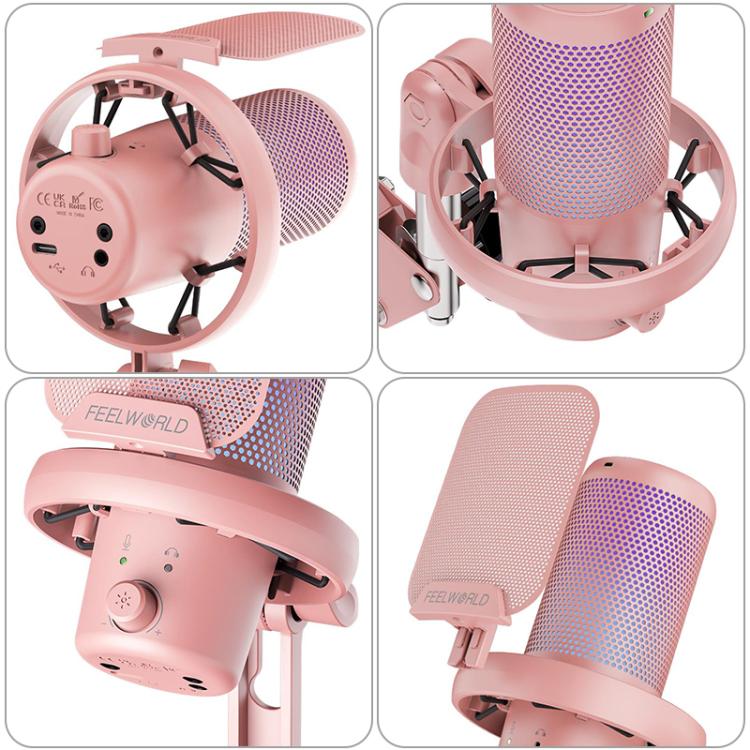 FEELWORLD-VM1-USB-Condenser-Gaming-Microphone-for-Streaming-Noise-Cancellation-Mute-RGB-Light-Boom-Arm-Stand-Pink-MCP1329F