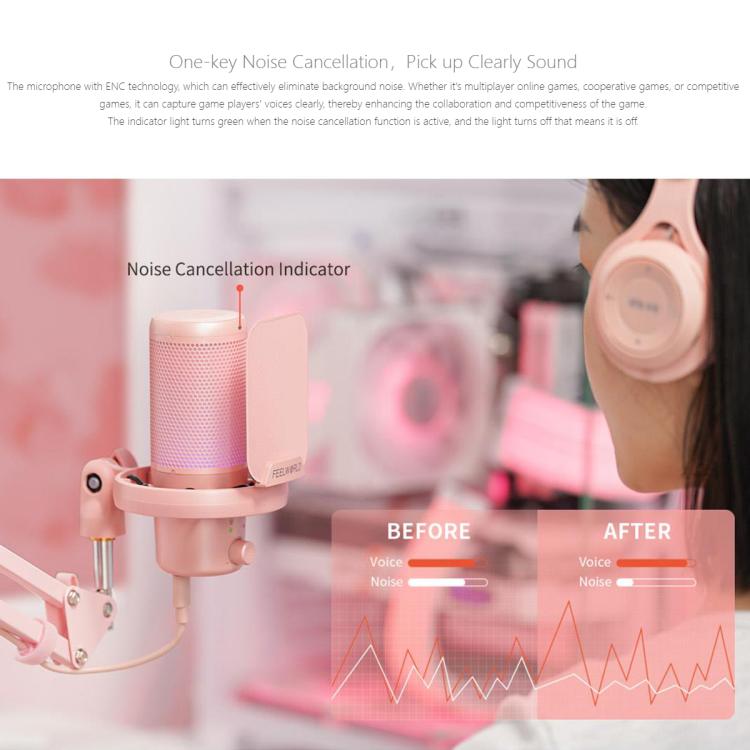FEELWORLD-VM1-USB-Condenser-Gaming-Microphone-for-Streaming-Noise-Cancellation-Mute-RGB-Light-Boom-Arm-Stand-Pink-MCP1329F