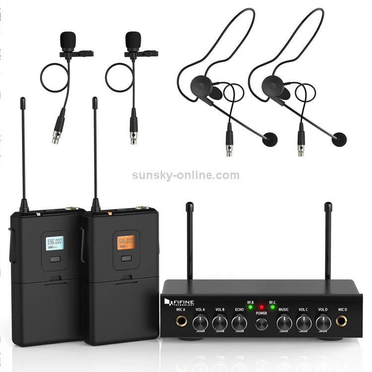 FIFINE-K038-UHF-Wireless-Microphone-System-with-2-Headsets-2-Lapel-Lavalier-Microphone-for-Teaching-SpeechBlack-MCP0053B