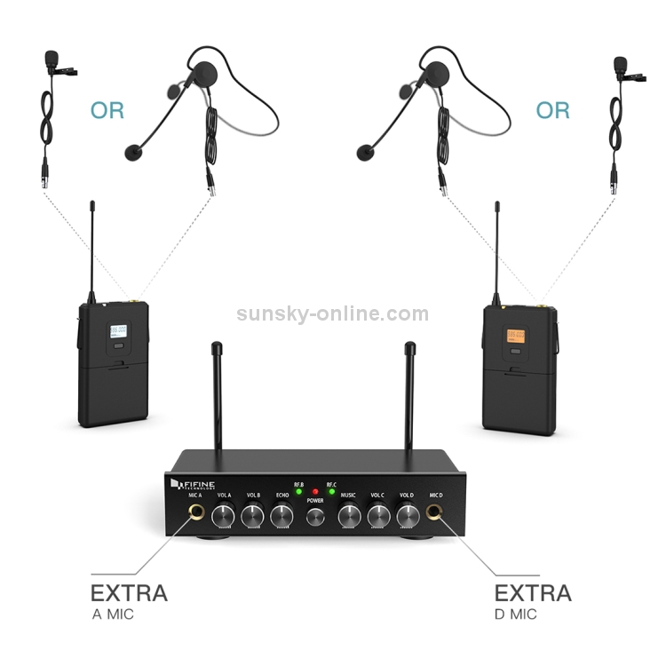 FIFINE-K038-UHF-Wireless-Microphone-System-with-2-Headsets-2-Lapel-Lavalier-Microphone-for-Teaching-SpeechBlack-MCP0053B