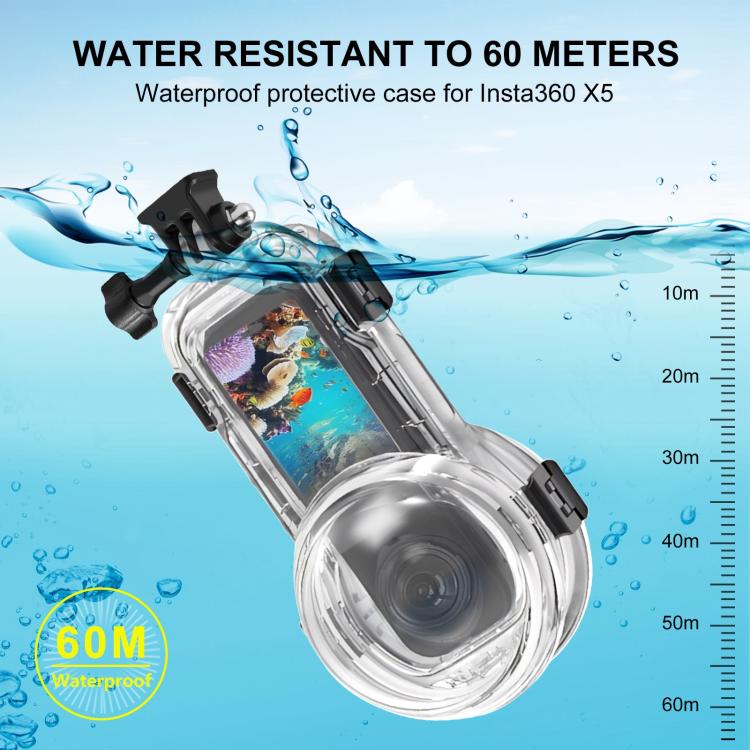 For-Insta360-X5-PULUZ-60m-Waterproof-Sealed-Diving-Case-Transparent-PU756T