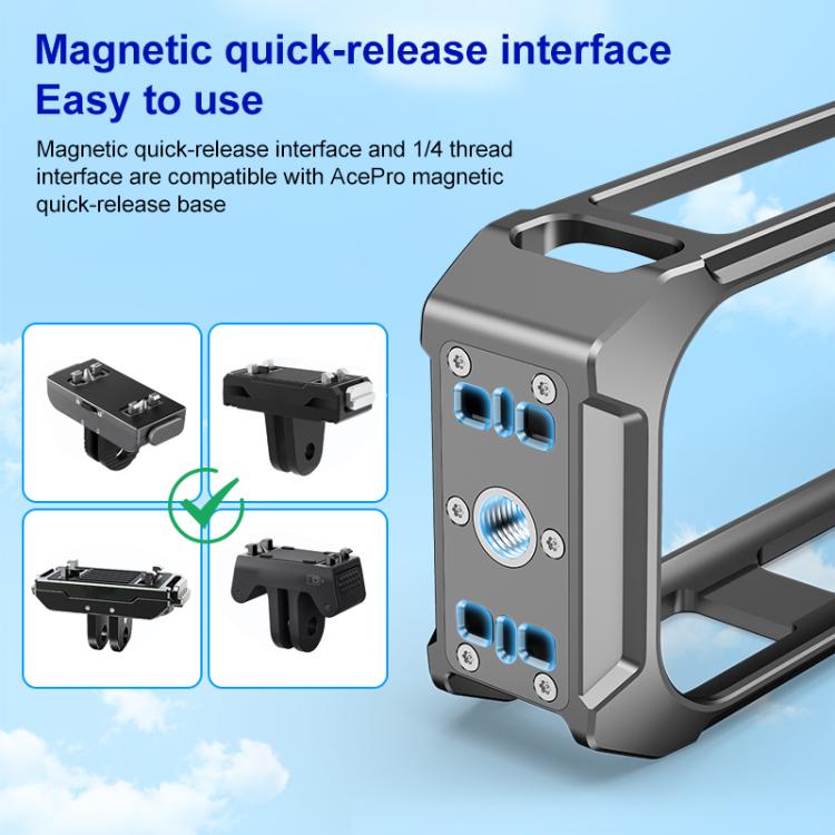 For-Insta360-X5-PULUZ-Aluminum-Alloy-Protective-Cage-Rig-Expand-Cold-Shoe-Housing-Frame-Grey-PU748H