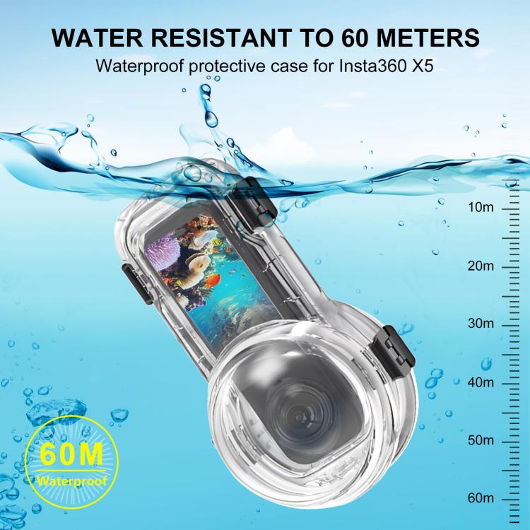 For-Insta360-X5-PULUZ-Quick-Release-60m-Waterproof-Sealed-Diving-Case-Transparent-PU760T