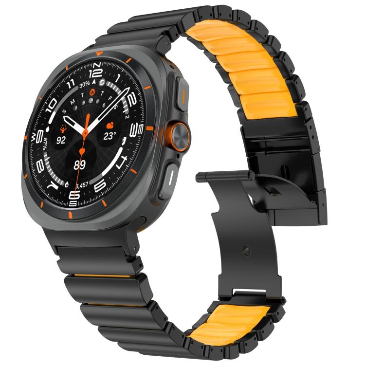 For-Samsung-Galaxy-Watch8-8-Classic-Turtle-Buckle-Dual-Color-Titanium-Metal-Silicone-Watch-BandBlack-Orange-SYA003112301A