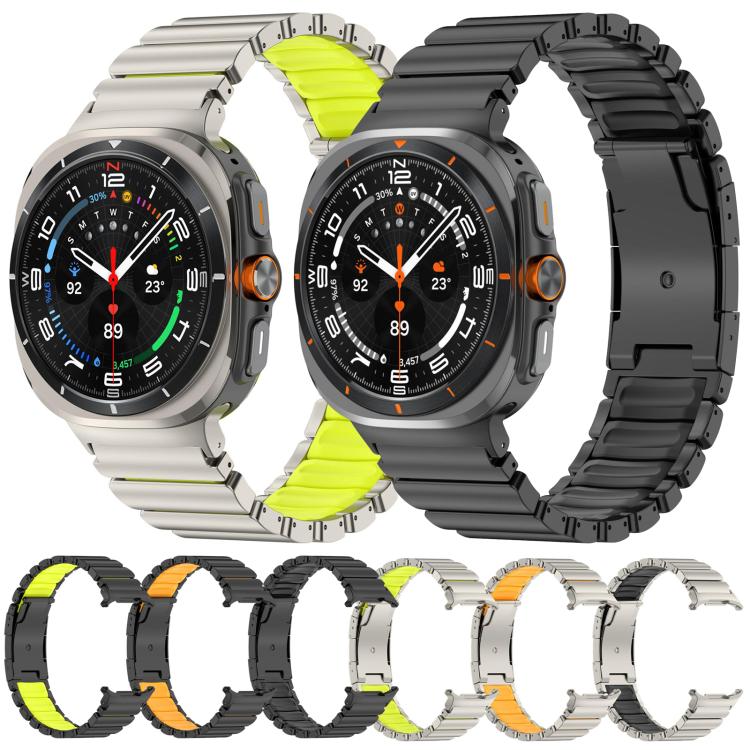 For-Samsung-Galaxy-Watch8-8-Classic-Turtle-Buckle-Dual-Color-Titanium-Metal-Silicone-Watch-BandBlack-Orange-SYA003112301A