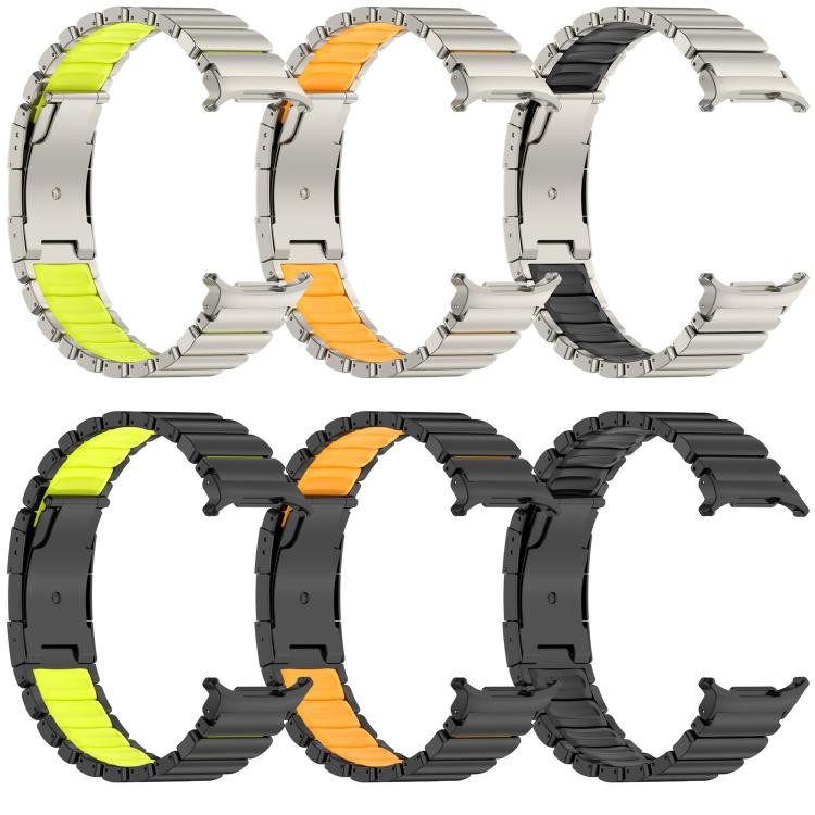 For-Samsung-Galaxy-Watch8-8-Classic-Turtle-Buckle-Dual-Color-Titanium-Metal-Silicone-Watch-BandBlack-Orange-SYA003112301A