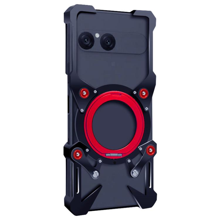 For-Sony-Xperia-10-VII-Rotating-Bracket-Hollow-Metal-Phone-Case-with-LanyardBlack-EDA008729808A