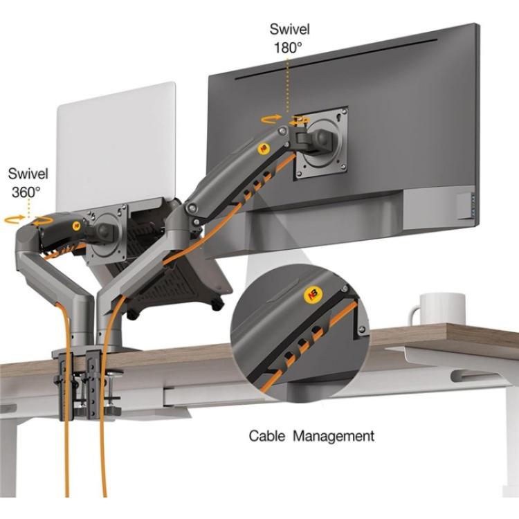 NORTH-BAYOU-F160-FP-Tray-Dual-Arm-Bracket-Monitor-Desk-Mount-Adjustable-Laptop-HolderWhite-SYA002909001A