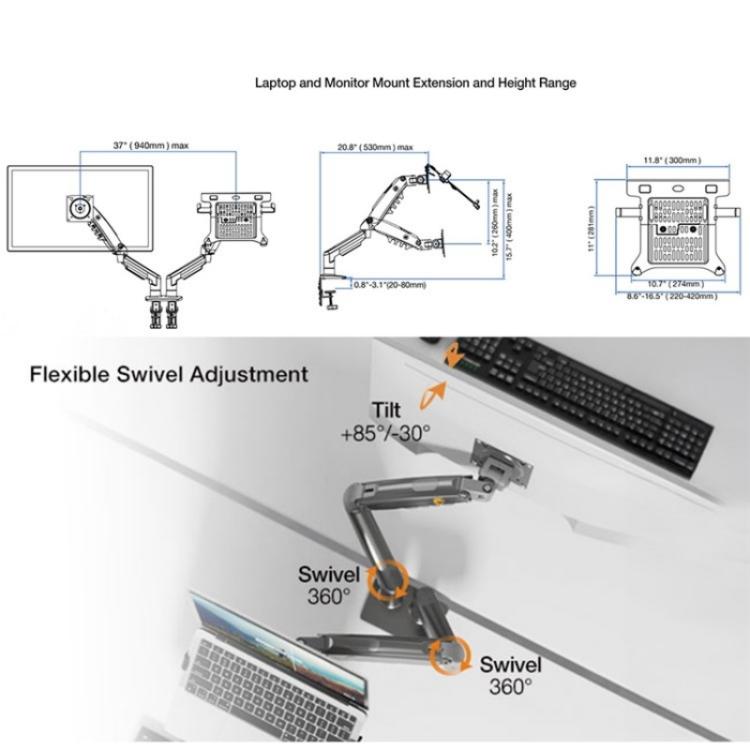 NORTH-BAYOU-F160-FP-Tray-Dual-Arm-Bracket-Monitor-Desk-Mount-Adjustable-Laptop-HolderWhite-SYA002909001A