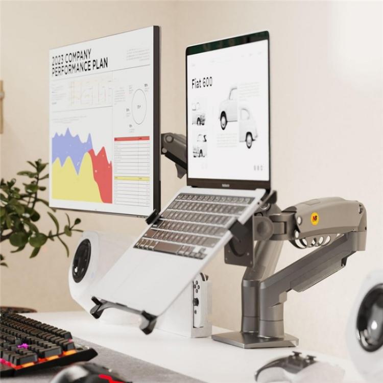 NORTH-BAYOU-F160-FP-Tray-Dual-Arm-Bracket-Monitor-Desk-Mount-Adjustable-Laptop-HolderWhite-SYA002909001A