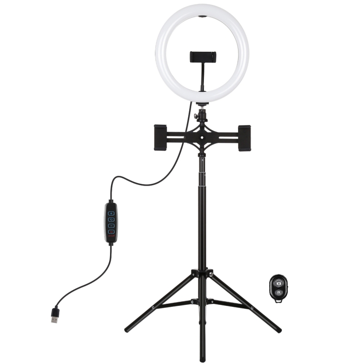 PULUZ-165m-Tripod-Mount-Dual-Phone-Brackets-102-inch-26cm-Curved-Surface-USB-3-Modes-Dimmable-Dual-Color-Temperature-Ring-Selfie-Vlogging-Video-Light-Live-Broadcast-Kits-with-Phone-Clamp-Selfie-Remote-ControlBlack-PKT3066B