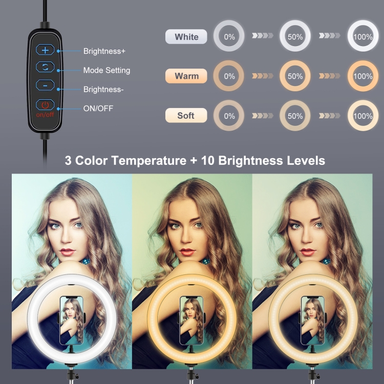 PULUZ-165m-Tripod-Mount-Dual-Phone-Brackets-102-inch-26cm-Curved-Surface-USB-3-Modes-Dimmable-Dual-Color-Temperature-Ring-Selfie-Vlogging-Video-Light-Live-Broadcast-Kits-with-Phone-Clamp-Selfie-Remote-ControlBlack-PKT3066B