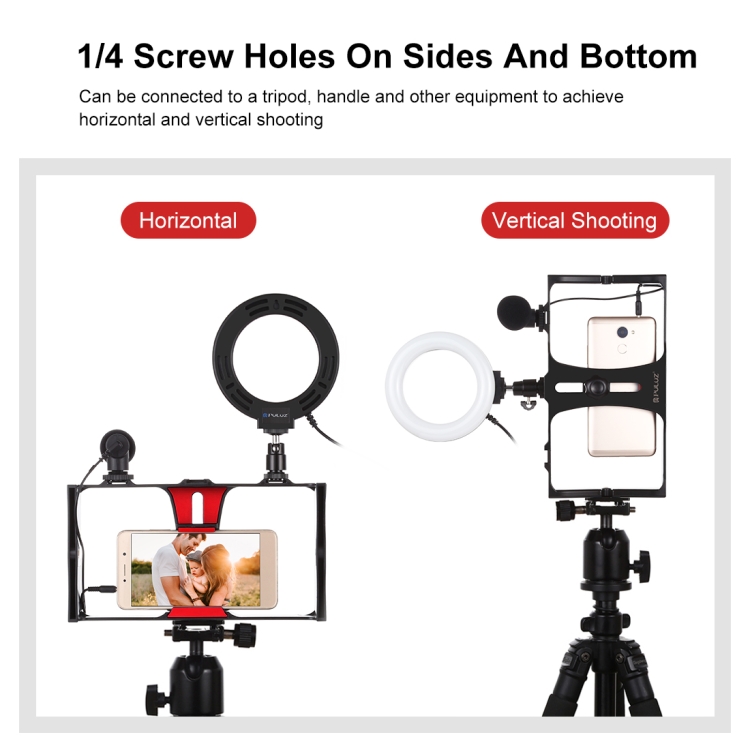 PULUZ-3-in-1-Vlogging-Live-Broadcast-Smartphone-Video-Rig-Microphone-47-inch-12cm-Ring-LED-Selfie-Light-Kits-with-Cold-Shoe-Tripod-Head-for-iPhone-Galaxy-Huawei-Xiaomi-HTC-LG-Google-and-Other-SmartphonesRed-PKT3027R