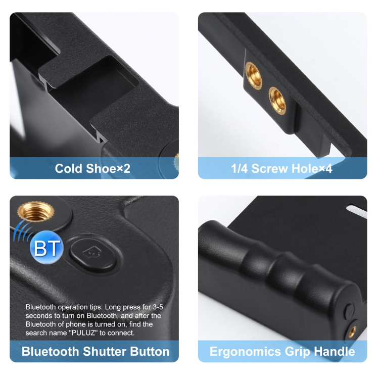 PULUZ-4-in-1-Bluetooth-Handheld-Vlogging-Live-Broadcast-LED-Selfie-Light-Smartphone-Video-Rig-Kits-with-Microphone-Tripod-Mount-Cold-Shoe-Tripod-Head-for-iPhone-Galaxy-Huawei-Xiaomi-HTC-LG-Google-and-Other-SmartphonesBlue-PKT3121L
