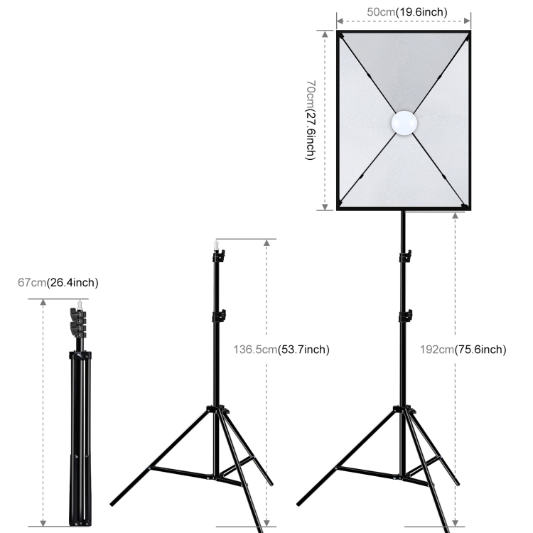 PULUZ-50x70cm-Studio-Softbox-2m-Tripod-Mount-Single-E27-30W-5700K-White-Light-LED-Bulb-Photography-KitUS-Plug-PU5070US