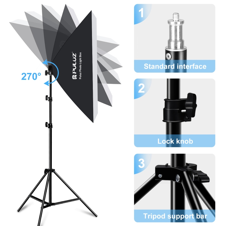 PULUZ-50x70cm-Studio-Softbox-2m-Tripod-Mount-Single-E27-30W-5700K-White-Light-LED-Bulb-Photography-KitUS-Plug-PU5070US