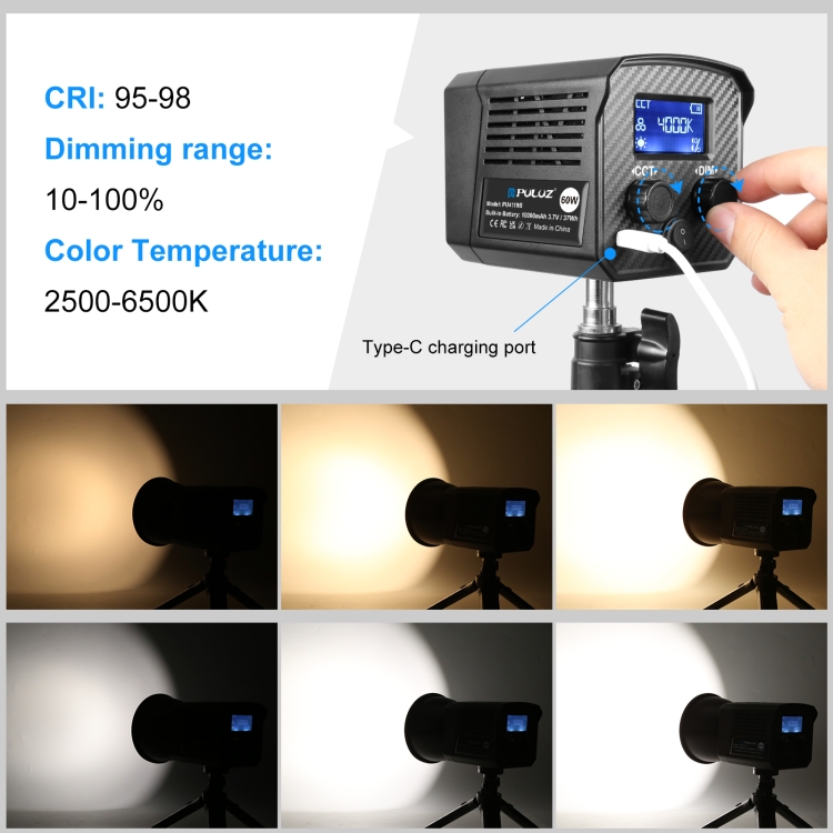 PULUZ-60W-Studio-Video-Light-2500K-6500K-Dual-Color-Temperature-Professional-Photography-Fill-Light-Black-PU4119B