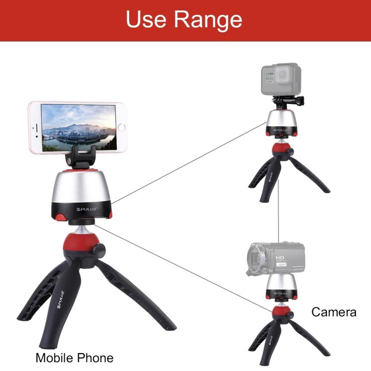 PULUZ-Electronic-360-Degree-Rotation-Panoramic-Head-Tripod-Mount-GoPro-Clamp-Phone-Clamp-with-Remote-Controller-for-Smartphones-GoPro-Action-CamerasRed-PU362R