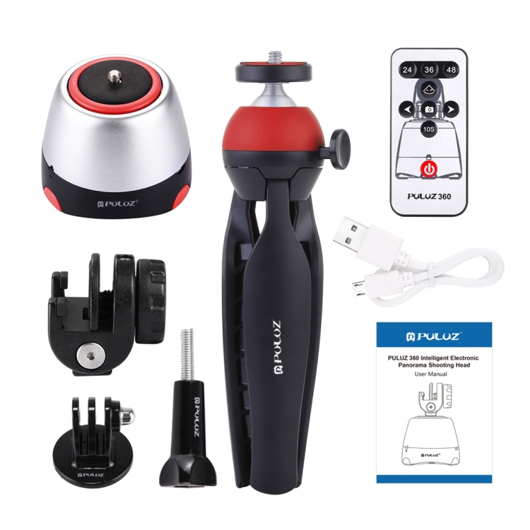 PULUZ-Electronic-360-Degree-Rotation-Panoramic-Head-Tripod-Mount-GoPro-Clamp-Phone-Clamp-with-Remote-Controller-for-Smartphones-GoPro-Action-CamerasRed-PU362R
