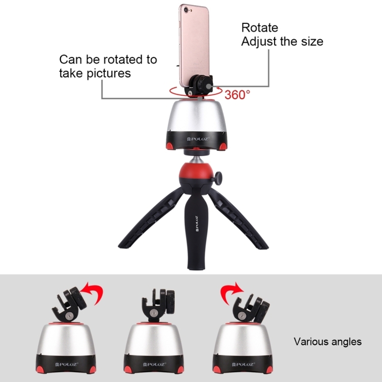 PULUZ-Electronic-360-Degree-Rotation-Panoramic-Head-Tripod-Mount-GoPro-Clamp-Phone-Clamp-with-Remote-Controller-for-Smartphones-GoPro-Action-CamerasRed-PU362R