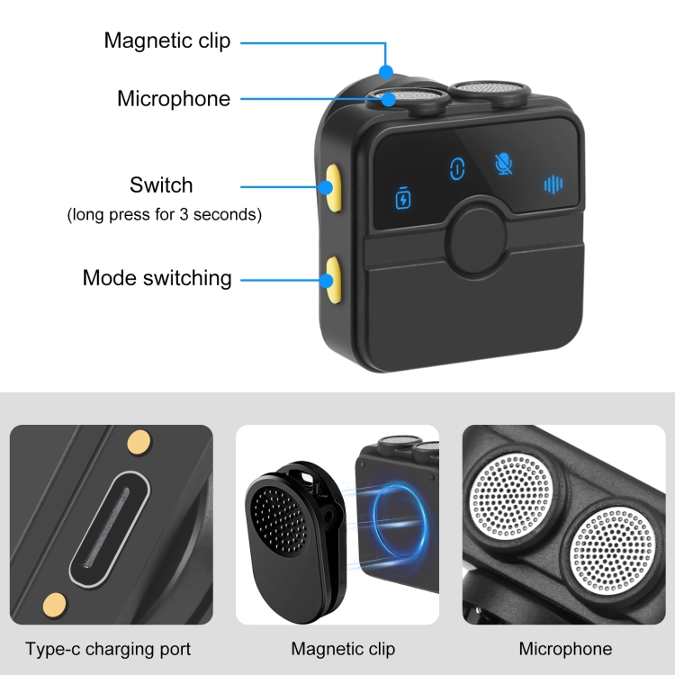 PULUZ-SmartLink-WS300-Magnetic-Lavalier-Wireless-Microphone-with-Charging-Case-Box-8-Pin-RX-Receiver-and-2-TX-Microphones-Black-PU3156B