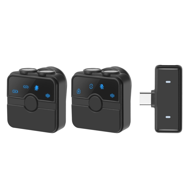 PULUZ-SmartLink-WS300-Magnetic-Lavalier-Wireless-Microphone-with-Charging-Case-Box-Type-C-RX-Receiver-and-2-TX-Microphones-Black-PU3155B