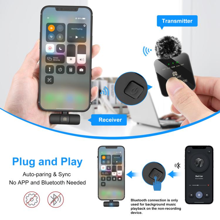 PULUZ-Wireless-Lavalier-Microphone-for-iPhone-iPad-8-Pin-Receiver-and-Dual-Microphones-Black-PU647B