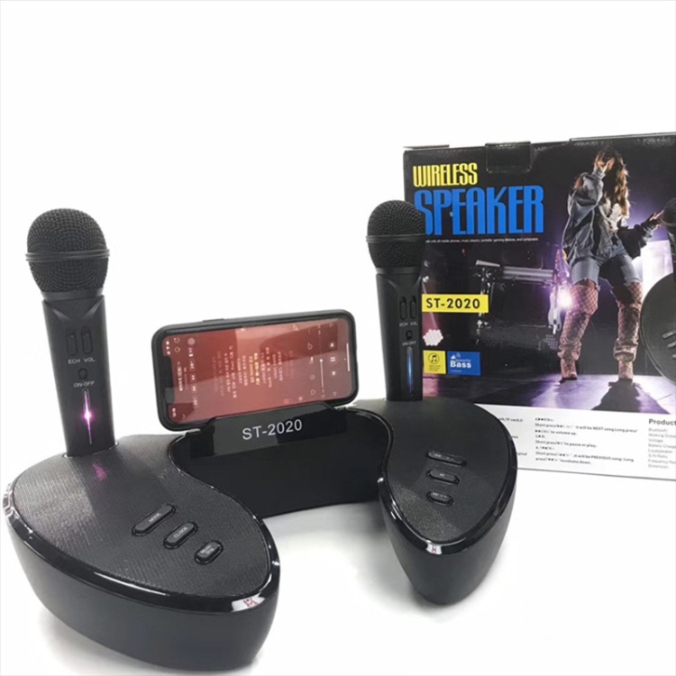 SDRD-ST2020-Outdoor-Portable-Family-KTV-Live-Singing-Wireless-Bluetooth-Speaker-Dual-MicrophoneBlack-TBD0426882301A