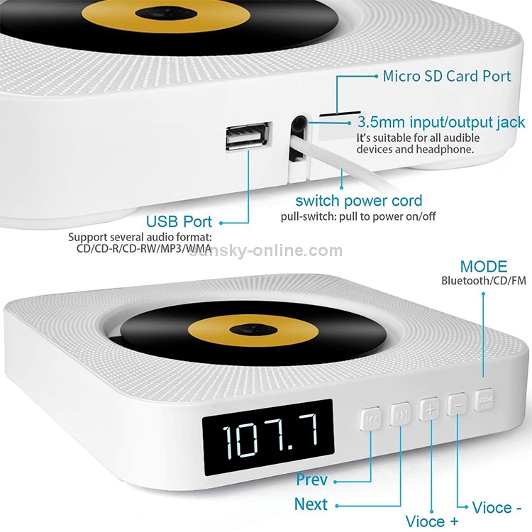The-Second-Generation-Portable-Digital-Display-Bluetooth-Speaker-CD-Player-with-Remote-Control-White-IP7G0732W