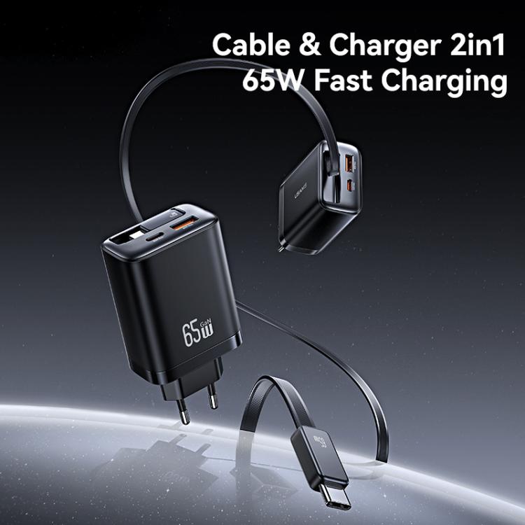 USAMS-CC299-65W-Fast-Charger-With-Retractable-USB-C-Type-C-Cable-EU-PlugBlack-EDA007944901A