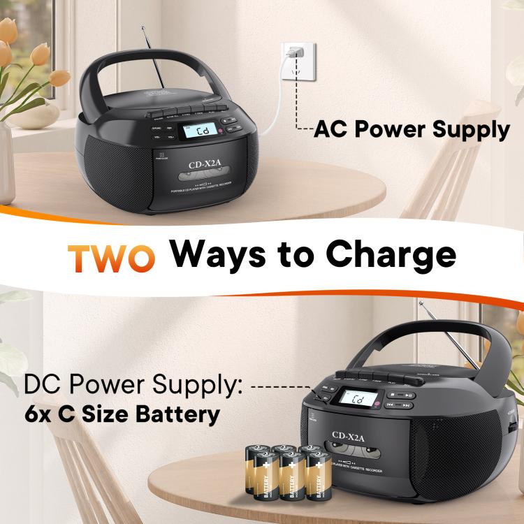 X2A-Portable-Cassette-Player-Stereo-Bluetooth-AMFMMP3-Music-CD-Player-Tape-Recorder-US-PlugWhite-TBD0606047401A