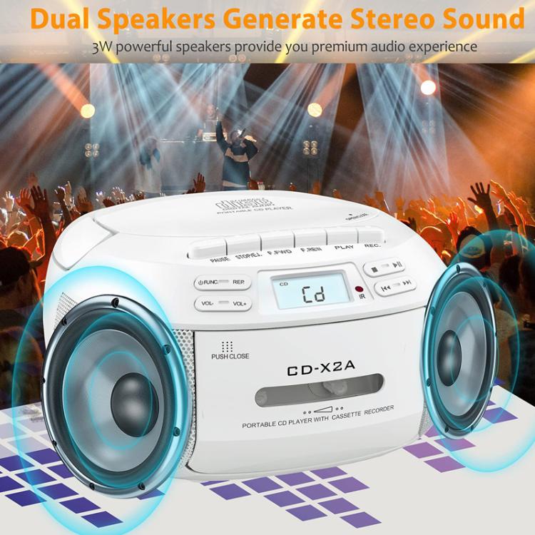 X2A-Portable-Cassette-Player-Stereo-Bluetooth-AMFMMP3-Music-CD-Player-Tape-Recorder-US-PlugWhite-TBD0606047401A
