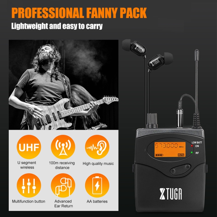 XTUGA-RW2080-UHF-Wireless-Stage-Singer-In-Ear-Monitor-System-Single-BodyPack-Receiver-MCP1107