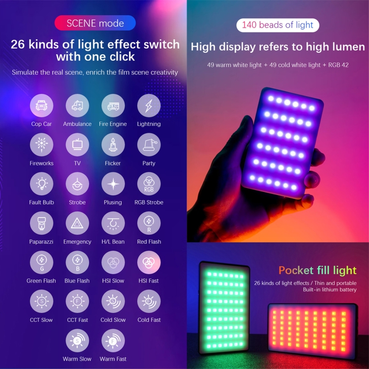 YELANGU-LW140RGB-140-LEDs-RGB-Studio-Light-Video-Photo-Fill-Light-Black-DCA2250B